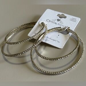 New Crystal Avenue Silver Double Hoop Rhinestone Earrrings